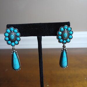 Western Turquoise Cluster Drop Earrings Cowgirl Southwestern Boho